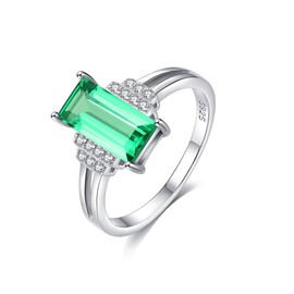 Bellitia Jewelry Simulated Emerald & CZ Diamond Ring Green Birthstone May Fine Jewelry For Women Gifts For Her, Sterling Silver Brilliant Emerald Cut Solitaire Ring, Size 7