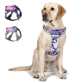 BUMBIN Tactical Dog Harness for Large Dogs No Pull, Famous TIK Tok No Pull Dog Harness, Fit Smart Reflective Pet Walking Harness for Training, Adjustable Dog Vest Harness with Handle Pink Camo L