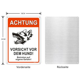 Andchi 2-Piece "Vorsicht vor Dem Hund" Sign, Warning Sign, Aluminium Safety Sign, Size 18 x 25 cm, German Dog