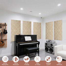 TO-TH Acoustic Panels for Wall and Ceiling - 6 Pack 2'x2'x0.4,Self-Adhesive 3D UV Printing Decorative Wall Panels with Wood Look,Rustic Oak