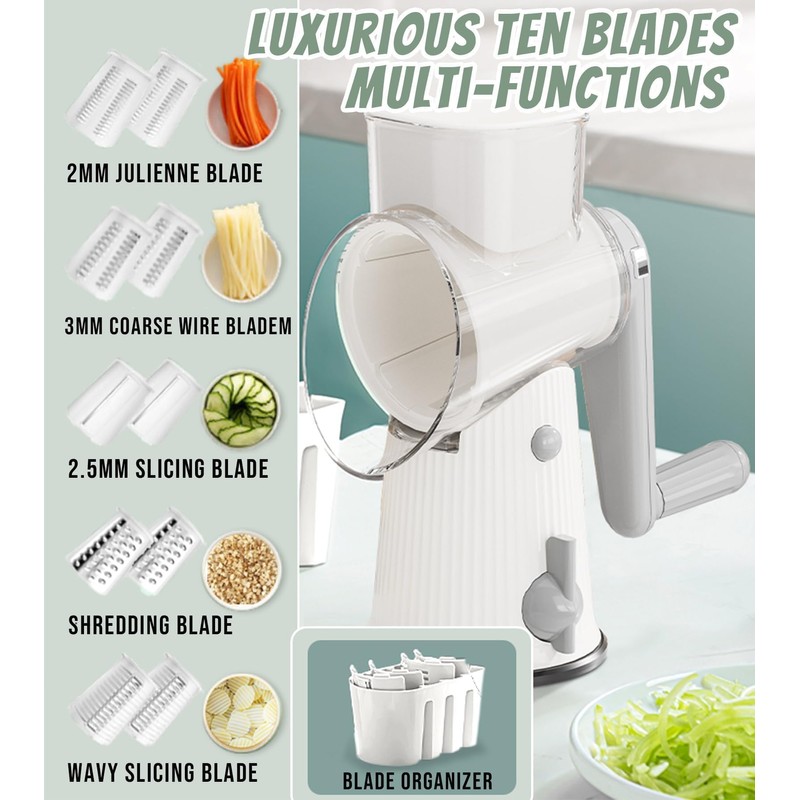 BSFRNF 5 In 1 Rotary Cheese Grater Vegetable Slicer for