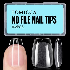 TOMICCA Ballerina Short Nail Tips for Gel Nails, Gel Full Cover Nail Tips, Pre-Shaped Semi-Matte Tips, Nails, Gelly Nail Tips for Acrylic Nails, 192 Pieces, 12 Sizes
