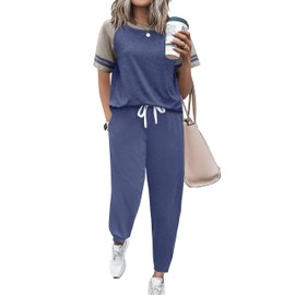 Ekouaer Lounge Sets for Women Two Piece Pajama Set Short Sleeve Crewneck Jogger Outfits and Sweatpants Tracksuit with Pockets