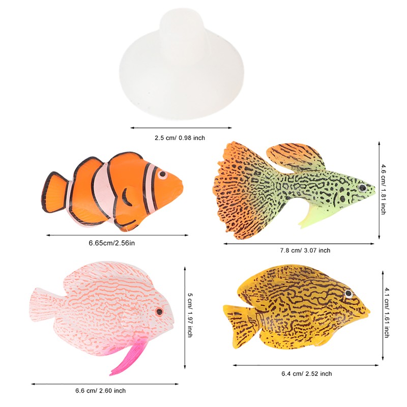 4PCS Aquarium Fish Tank Luminous Silicone Artificial Fake Fish Landscape