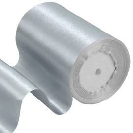 4 Inch Wide Christmas Silver Ribbon 22m,10cm Grey Satin Ribbon Fabric Large Solid Satin Ribbon,Polyester Ribbon for Gift Wapping,Door,Chair,Window,Wedding Car,Christmas Tree Decoration
