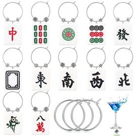 XEQWZVFR 12 Sets Mahjong Wine Charms 1 Inch Wine Glass Charms Tags Mah Jongg Wi-ne Cha-rms for Stem Glasses for Parties, Tastings, and Entertaining