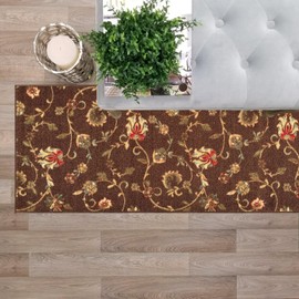 Kapaqua Custom Size Brown Floral Rubber Backed Non-Slip Hallway Stair Runner Rug Carpet 31 inch Wide Choose Your Length 31in X 30ft