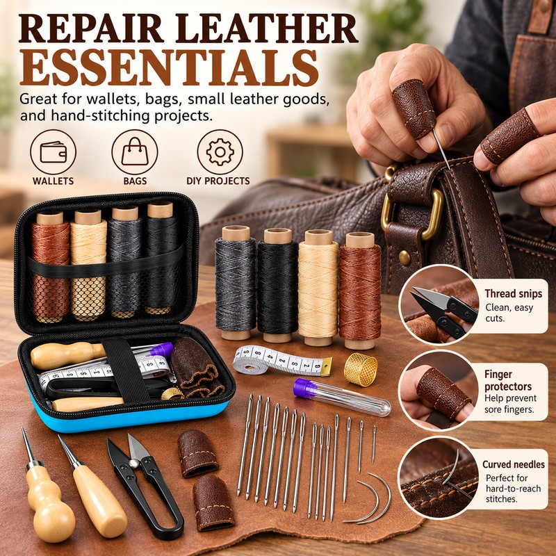 Leather Sewing Kit for Hand Stitching & Repairs – 28-Piece