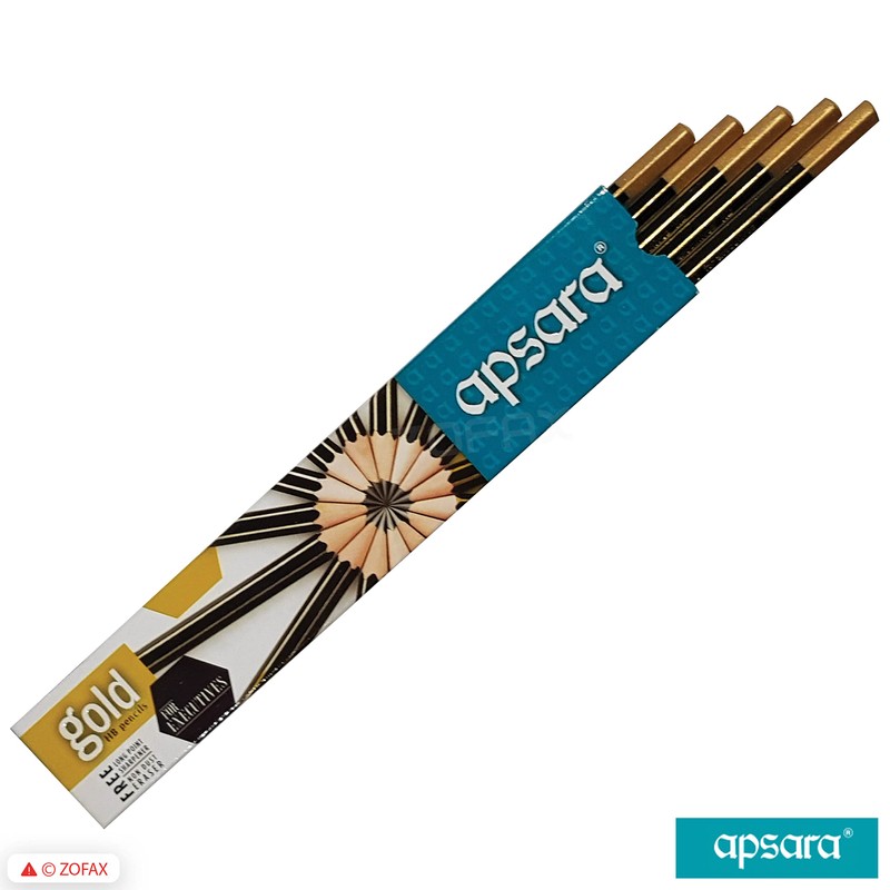 Apsara Gold 10 Wooden Pencils Eraser Sharpener Break-Resistant Lead Office