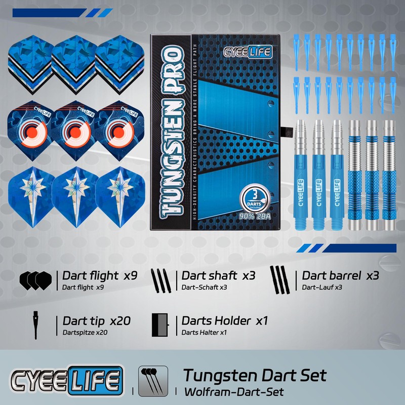 CyeeLife Darts with Plastic Tip, 90% Tungsten, Pack of 3,