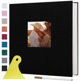 Álbum Grande Autoadhesivo, 40 Páginas en Blanco Magnético DIY Álbum de Recortes, 11x10.6 pulgadas Cubierta de Lino con Bolígrafo de Metal, Gran Regalo para Bodas, Cumpleaños (Negro 27x28cm)
