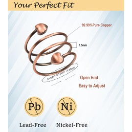 UtenoTureH Copper Rings, 99% Pure Copper Adjustable Magnetic Ring for Women, Fahion Jewelry Gifts (Copper), Copper, No Gemstone