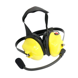 PROMAXPOWER [Yellow] Dual-Muff Noise Reduction Heavy-Duty Headset with Noise-Cancelling Boom Mic and PTT Button for Two-Way Radios (5-Pin Mini XLR Connection)