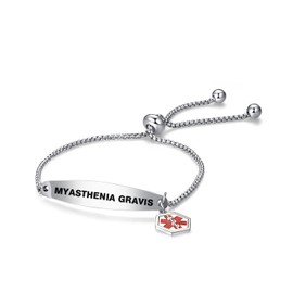 LSxAB Women Mens Red Medical Alert Myasthenia Gravis Bracelet Emergency Medical ID Engraved Adjustable Stainless Steel Chain Wristband Bracelets