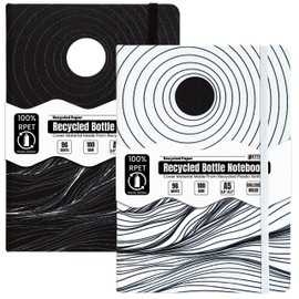 Better Office Products Recycled Plastic Bottle Notebook Journal, 8.3" x 5.8" (A5), 192 College Ruled Pages, Hardcover, Inner Pocket, Banded, Cover Made of Plastic Bottles (2, Black + White)