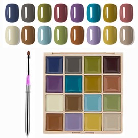 16 Colors Solid Gel Nail Polish Palette with Detachable Brush Pen – Neon Pastel & Jelly Cream Gel Polish Set – Highly Glossy Multi-Color Nail Kit for All Seasons
