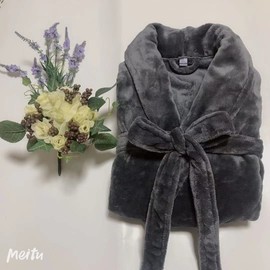 Yume Pajamas Men's Women's Gown, Fleece Blanket, Hotel, Winter, Brushed, Nightwear, Warm, Fluffy Bath, Robe Loungewear, Autumn and Winter, Unisex, Matching Pair, gray