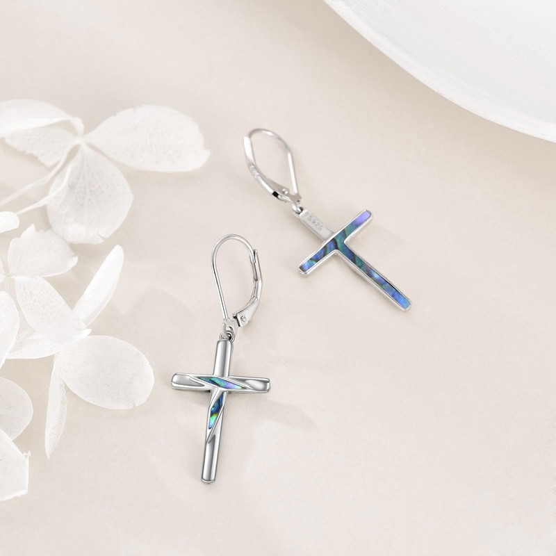 Cross Earrings for Women Girls Sterling Silver Christian Cross Dangle