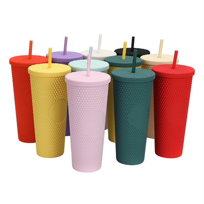 Plastic Cup with Lid and Straws, 710 ml Drinking Cup,