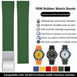 Danxancy FKM Rubber Watch Strap,Cut to Size Quick Release Fluororubber Watch Band with Deployment Clasp 19mm 20mm 21mm 22mm Soft Durable Universal Replacement Band Strap for Men Women