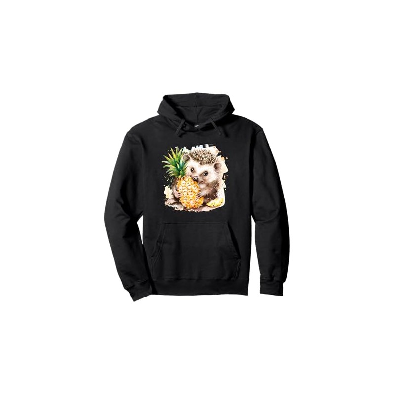 Pineapple Hedgehog Watercolor Artwork Drawing Wildlife Pullover Hoodie