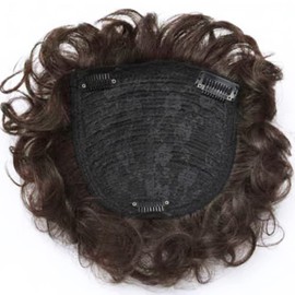 AiUree Natural Curly Hair Topper Replacement Hair Piece 13x13cm Short Human Hair Topper Clip in Wavy Hair Topper for Women with Thinning Hair Dark Brown Color (Hair Tail Extended)