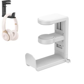 Soporte para Audífonos, Gancho Giratorio 360° Ajustable para Escritorio, Base Organizadora con Clip de Cable, Almohadillas Antideslizantes, Compatible con Auriculares Gamer/Inalámbricos(Blanco)