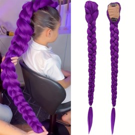 Peluca sintética de cola de caballo con clip y trenza de espina de pescado de pelo largo morado de personaje de anime Kpop, fibra de alta temperatura, ondas rizadas, para disfraz de Hallow