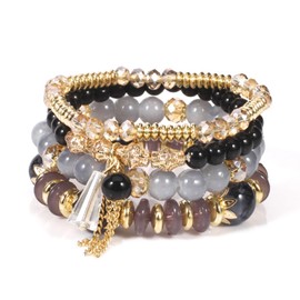 Beljeley Bohemian Beaded Stretch Bracelet Set, Boho Crystal Jewelry Mothers Birthday Gifts for Women Mom Grandma Girls, Normal, no gemstone