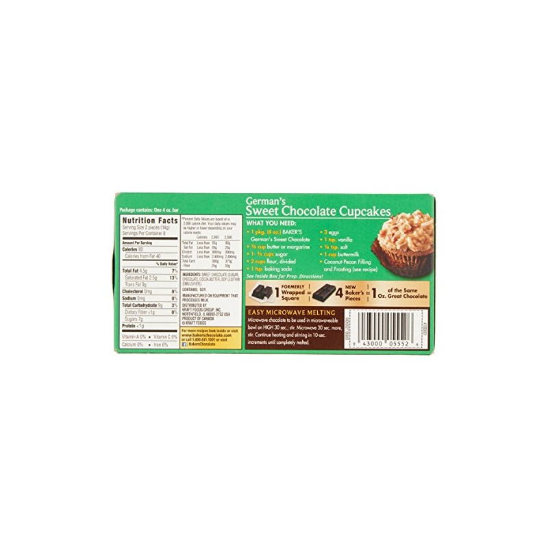Kraft Bakers German Chocolate Bar, 4 OZ