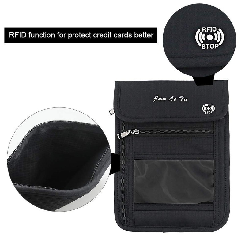 Number-One Neck Pouch Travel Wallet Passport Holder with RFID Blocking