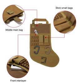Tactical Christmas Stocking, Stocking Shape Molle Military Waist Bag with Handle Candy Christmas Socks Hanging Decoration for Outdoor and Christmas Decorations, khaki, Classique