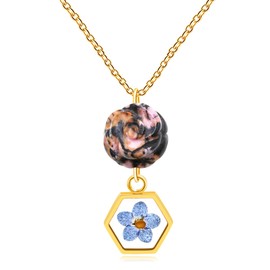 Mayfaith Exquisite and Grace Ladies' Charm Faith Flower Jewelry - Mustard Seed Pendant Necklaces, Fashionable Classic Rhodonite Carving Flower Necklaces, Valentine's Day Christmas Birthday Gifts