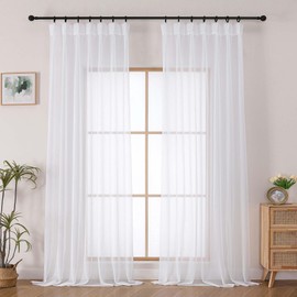 OWENIE White Pinch Pleated Sheer Curtains 96 Inches Long for Bedroom Living Room, Modern Soft Airy Solid Light Filtering Window Curtains, Pinch Pleated Sheer Window Treatments, White, Each 40x96 Inch