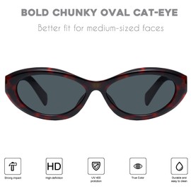 mosanana Oval Cat Eye Sunglasses for Women Tortoise Grey Retro Vintage Trendy Fashion Cute Cool Small Face 90s Narrow Stylish Chunky Frame MS52372
