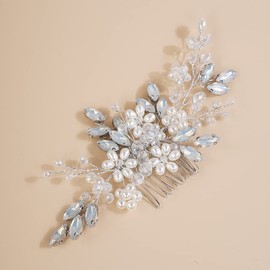 Jumwrit Wedding Hair Comb Handmade Crystal Hair Comb Pearl Bridal Headpiece Rhinestone Hair Accessories for Wedding Bride Bridesmaid（Opal）