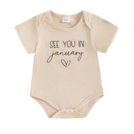 Merqwadd Pregnncy Announcement Baby Bodysuit Reveal Idea&Surprise Gift For Husband, Grandma, Grandpa or Family (See You in January-Apricot,0-3 Months)