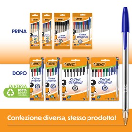 BIC Penne a Sfera Cristal Original con Punta Media (1,00 mm) e Tappi Abbinati al Colore dell’Inchiostro - Nero, Confezione da 10