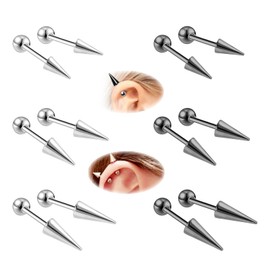 ZS 20G Spike Nose Rings Stud Earrings, 18G Stainless Steel Spike Stud Earrings, 16G Septum Lip Rings Cartilage Tragus Helix Piercing for Men and Women, Stainless Steel, No Gemstone
