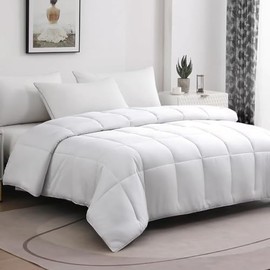 100% Viscose Made from Bamboo Comforter, Soft Lightweight King Size Summer Cooling Comforter Down Alternative Duvet Insert ，8 Corner Tabs, （White-Summer，102x90）