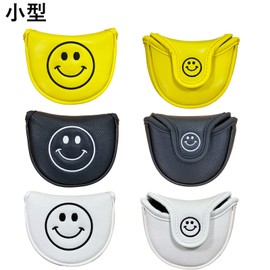 Golf Headcover Putter Cover Magnetic Closure for Mallet Center Shaft Odyssey 2 Ball Tailor Made Spider Putter Nico Mark Smile Embroidery (For Small Mallet, Yellow)