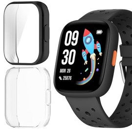 Lamshaw Compatible for BIGGERFIVE BW02 Smart Watch Case, TPU Case with Screen Protector Compatible for BIGGERFIVE BW02 Smart Watch (2 Pack-Black+Clear)