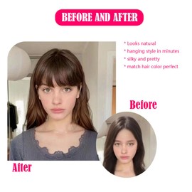 Clip in Bangs Natural Black Bangs Clip in Fringe Hair Extensions Remy Human Hair with Temples Natural Color for Women