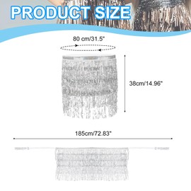 PATIKIL Women's Sequin Tassel Skirts 73x15 Inch, Rave Fringe Sparkle Skirt Belly Dance Hip Scarf for Women Festival Party Costume Performance, White