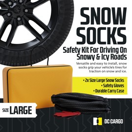 Snow Socks for Tires - Great Alternative to Tire Chains for Cars, 3D Fabric for Maximum Tire Traction & Grip, Fits SUVs, Most Subaru Models, Minivans, Pickups & Sedans (Set of 2) - Large
