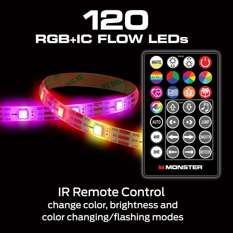 Monster 13.1ft Color Flow Multi-Color LED Light Strip, Indoor, Fun
