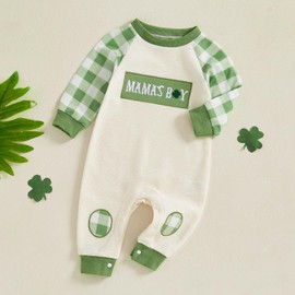 BemeyourBBs Newborn Baby Boy Fall Winter Clothes Button Long Sleeve Romper Jumpsuit Cute Infant One Piece Outfit (Mamas Boy St Patricks Day, 3-6 Months)