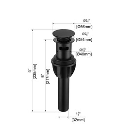 Derengge PD-4305-MT Bathroom Sink Drain with Overflow Vessel Sink Lavatory Vanity Push up Pop up Drain Stopper Matte Black Finished