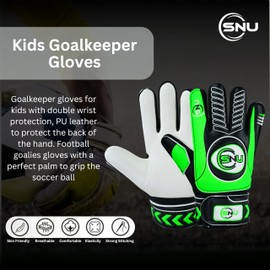 Junior Football Goalkeeper Gloves for Boys, Kids, and Youth Soccer Goalie Gloves with Super Grip Palms and Durable Protection (Green, 4)