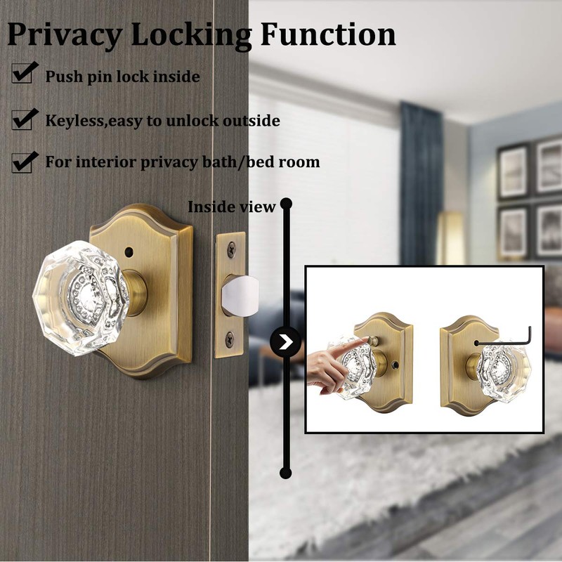 Gobrico 3 Pack Privacy Crystal Glass Door knobs with Lock,Heavy